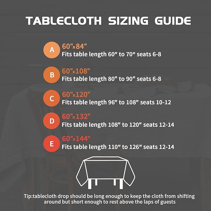 EVERLY 100% Yarn-Dyed Linen Rectangle Tablecloths 60x144Inches for Dining,Buf...