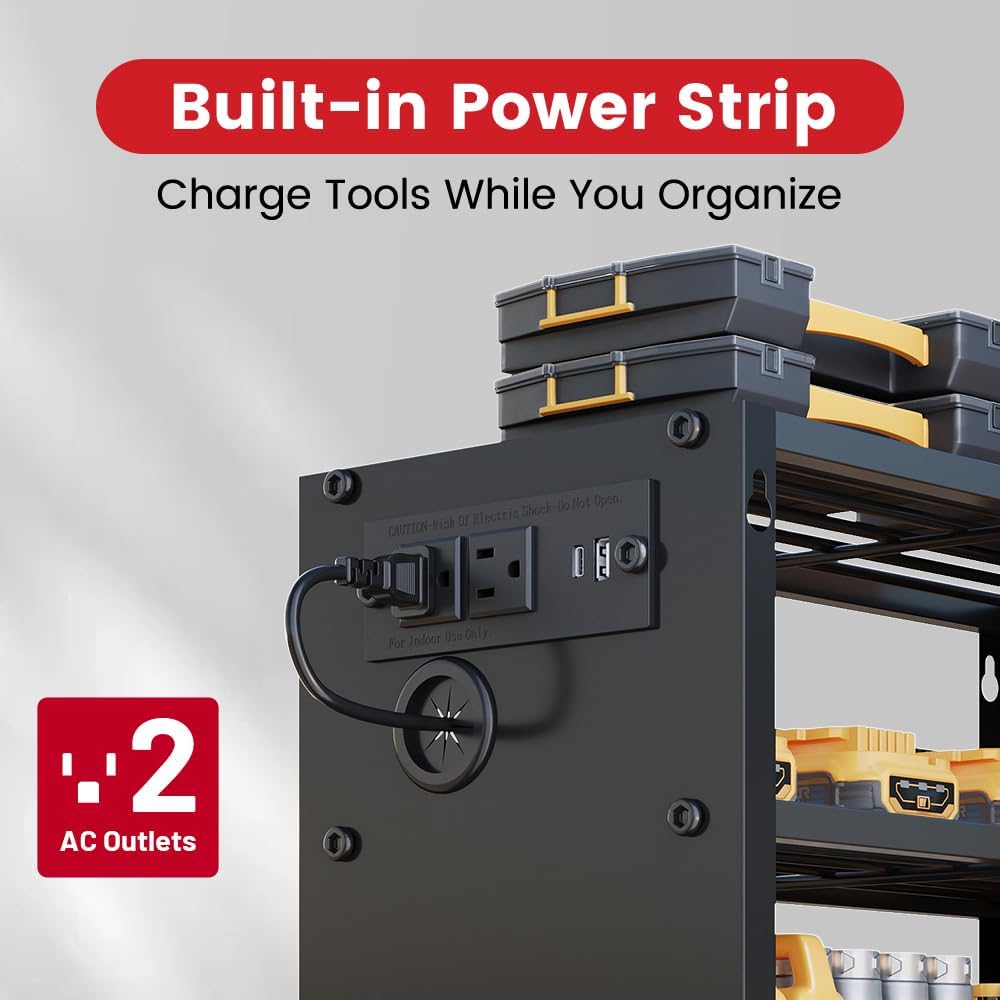 Power Tool Organizer Wall Mount with Power Strip, 4 Layers