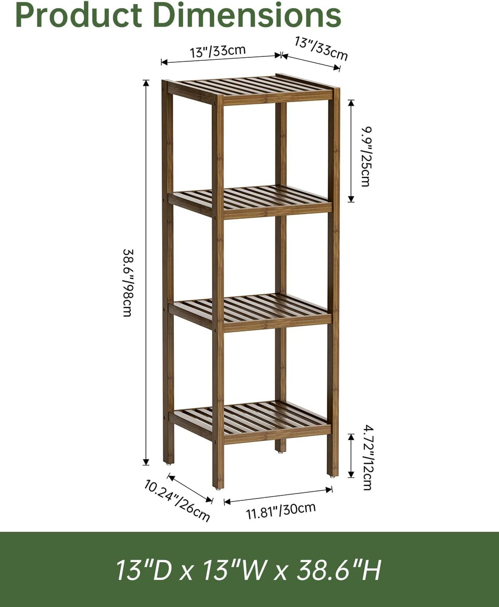 SMIBUY Bathroom Storage Shelf, 4-Tier Bamboo Rack Organizer, Multifunctional ...