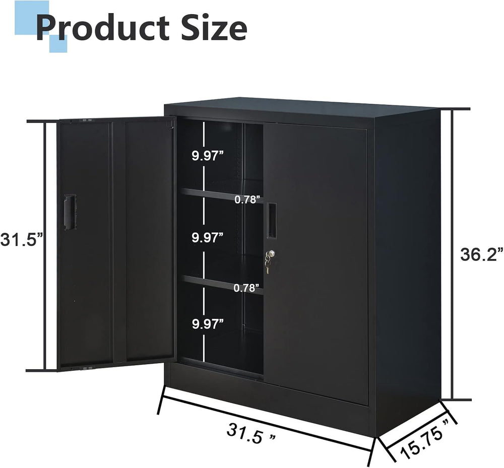 Metal Storage Cabinet, 36" H Locking Storage Cabinet with 2 Adjustable S...