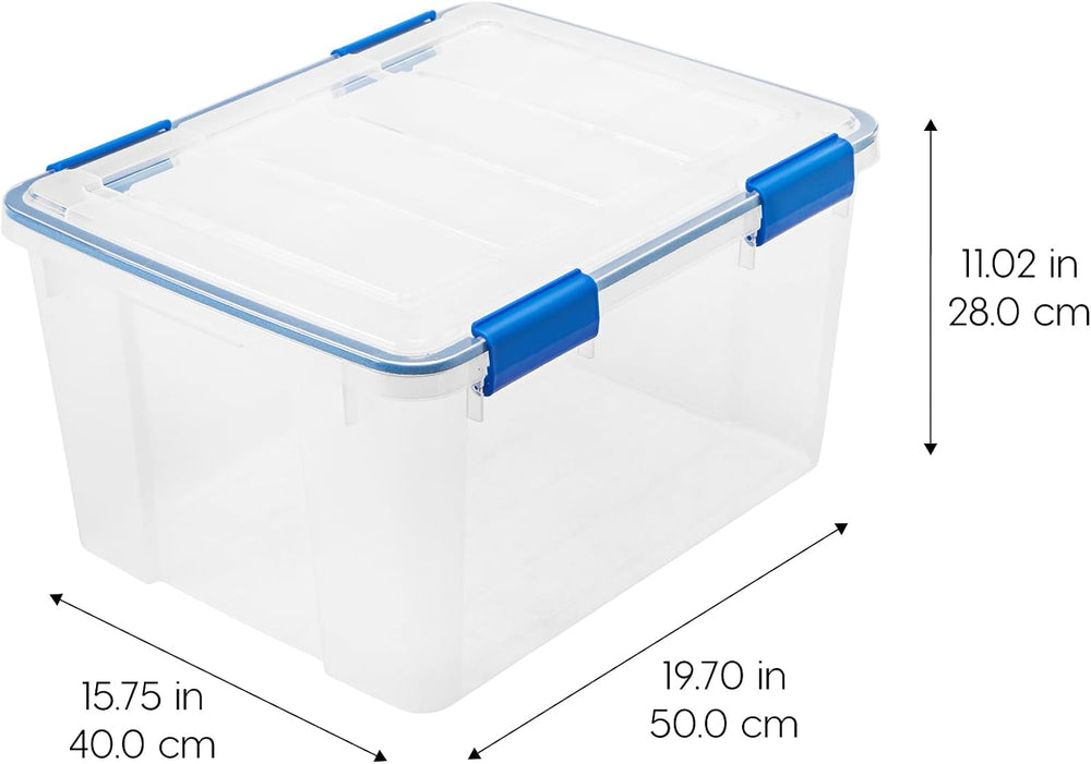 IRIS USA 2-Pack 44 Qt Storage Bins with Gasket Lids, Clear/Blue