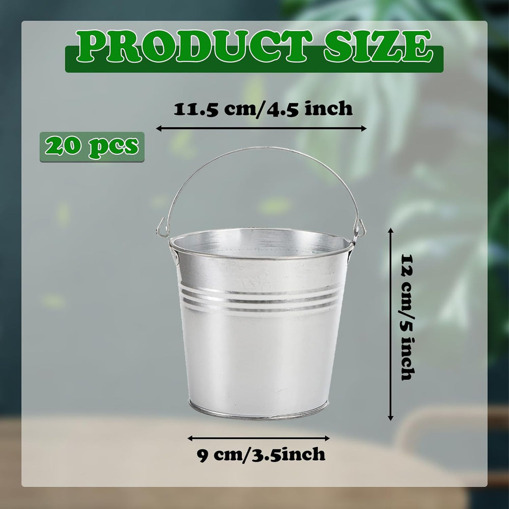 20-Piece Galvanized Bucket Set, Rustic Metal Pails with Handles