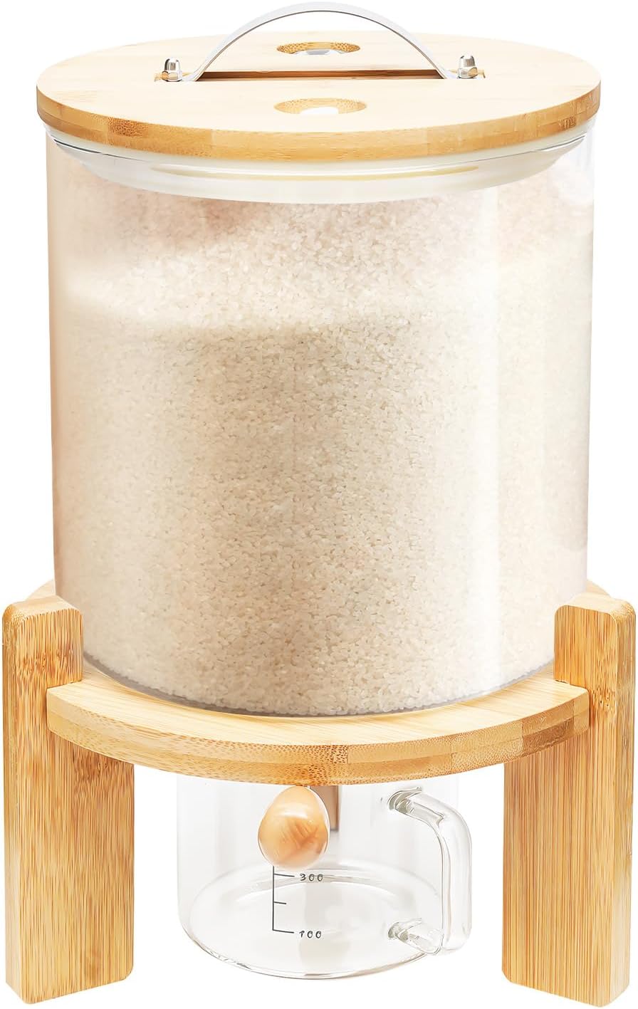 5L Glass Rice Dispenser, Large Airtight Food Storage Bin, Rice Storage Contai...