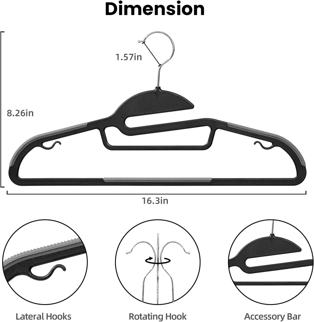 Heavy Duty Plastic Hangers 50 Pack with Non-Slip Design,0.2 Inches Thick,360°...