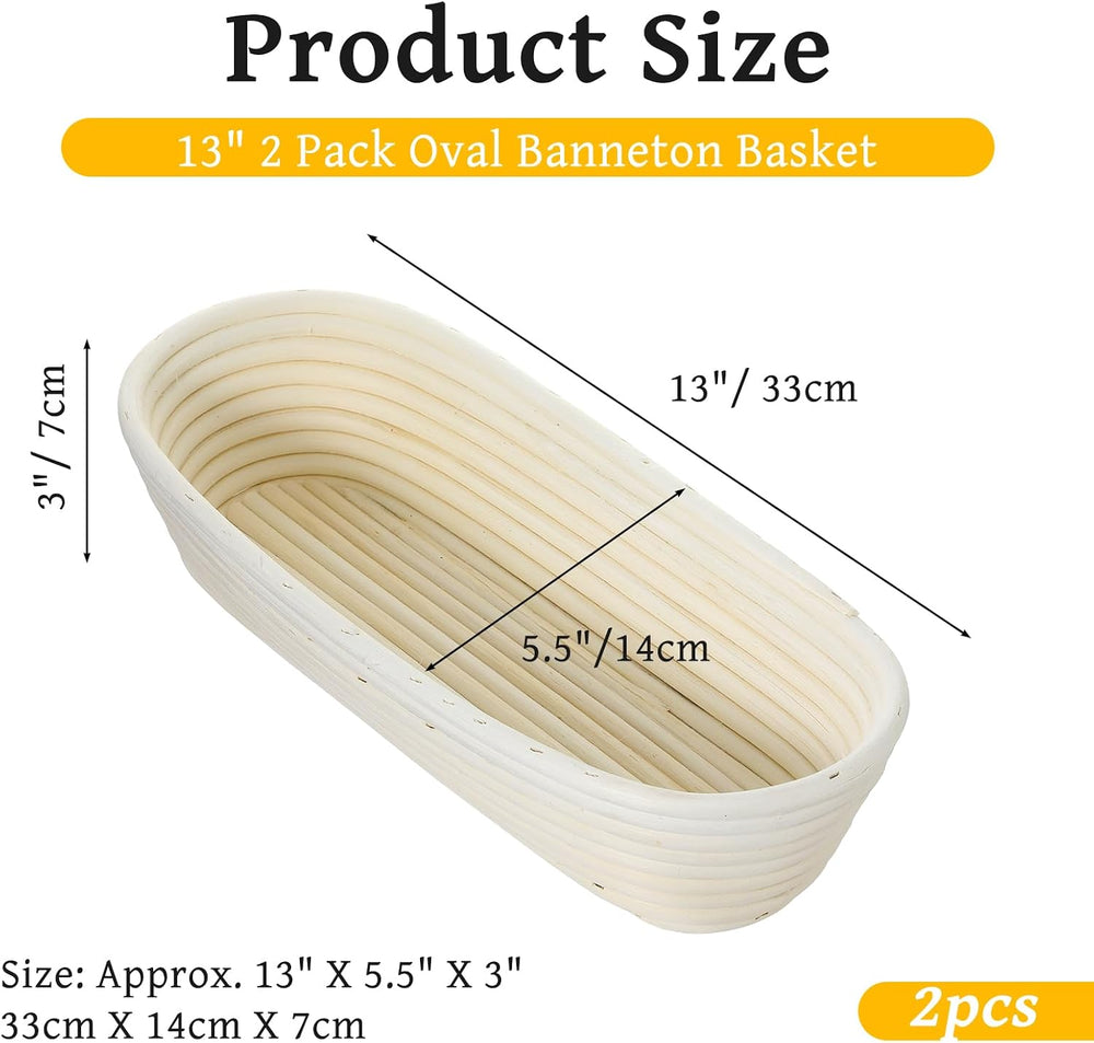 2 Pack 13 Inch Oval Bread Proofing Basket,Banneton Basket Bread Baking Bowl w...