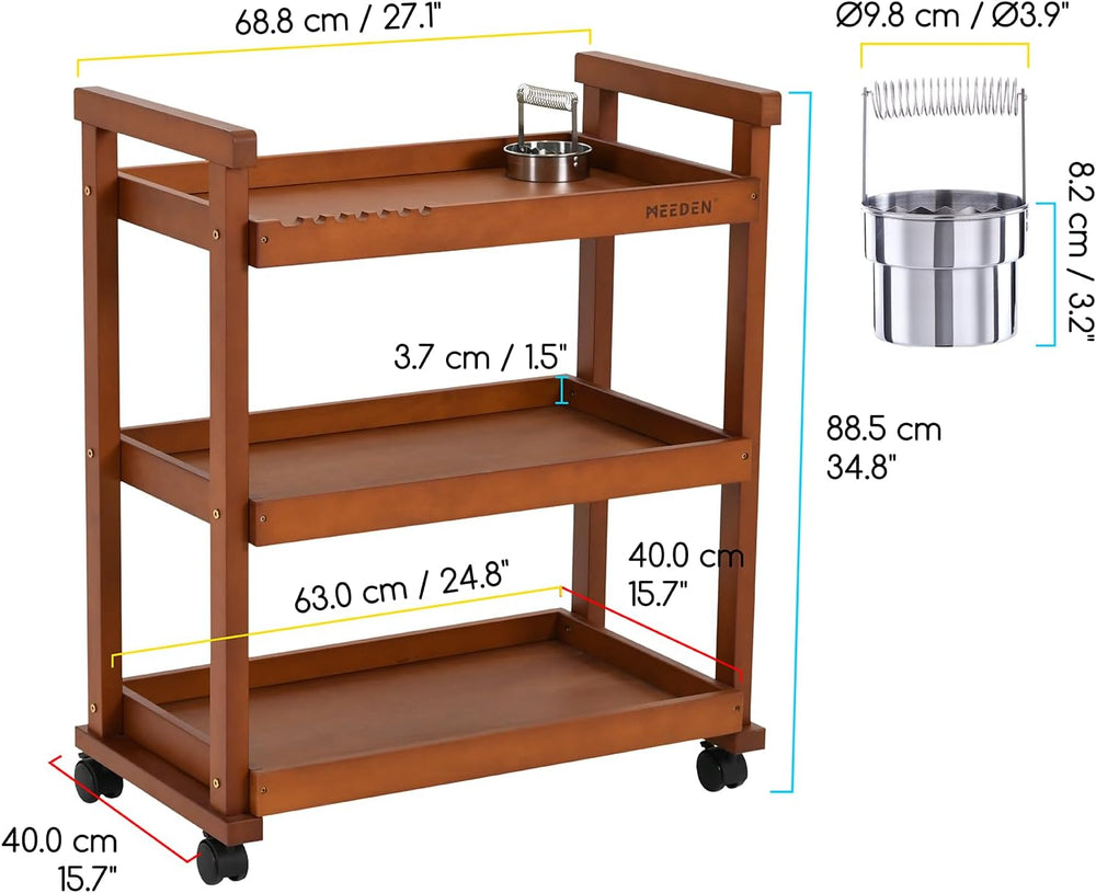 MEEDEN Rolling Art Supply Cart: Solid Beech Wood 3-Tier Storage Trolley