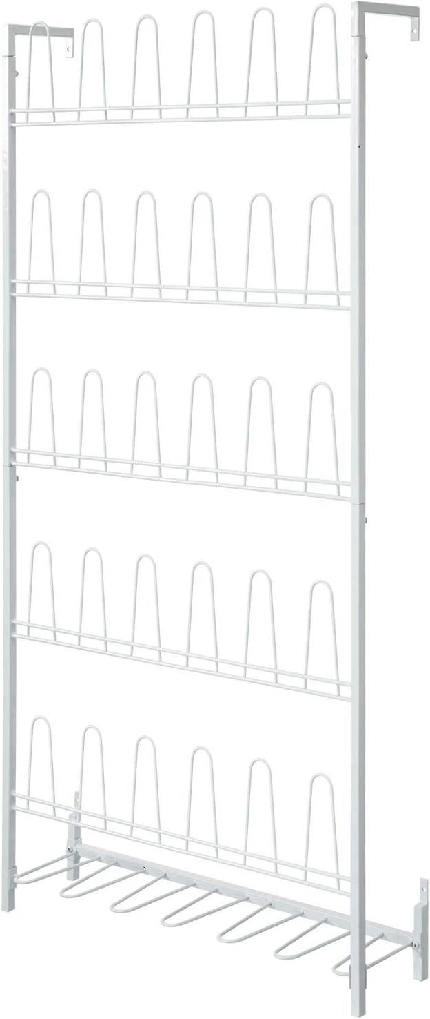 MyGift Matte White Metal Wall Mounted Shoe Rack, Holds 18 Pairs