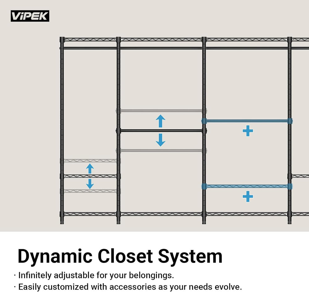 VIPEK S20 Heavy Duty Clothes Rack with 7-Tiers Shoe Shelves, Black