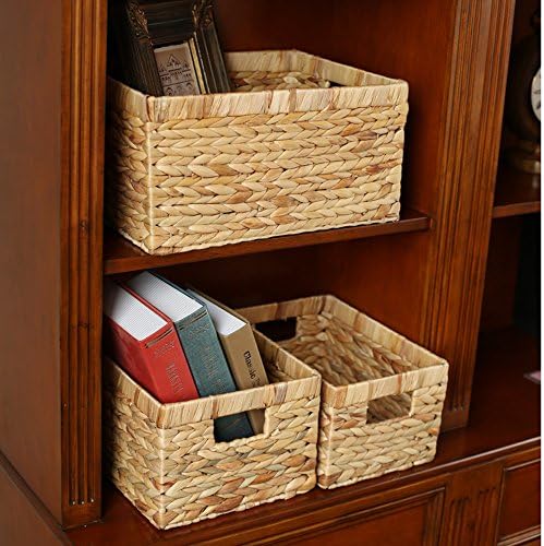 Storage Baskets,Woven Natural Water hyacinth Box with Handle,Kingwillow.(Set ...