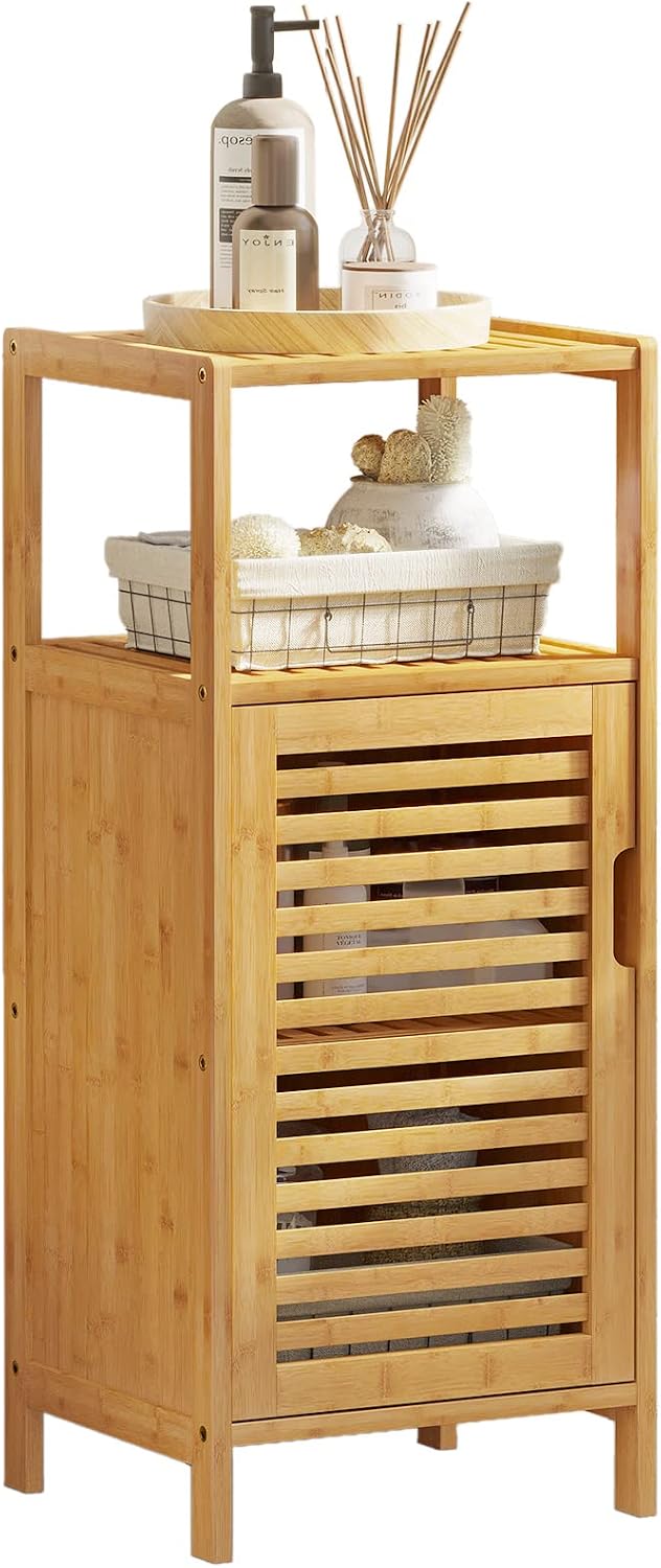 VIAGDO Bamboo Cabinet, Bathroom Storage Cabinet with Single Door and Shelf, F...