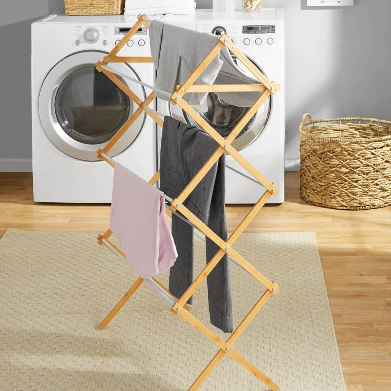 Bamboo Laundry Drying Rack, 7-Tier Foldable