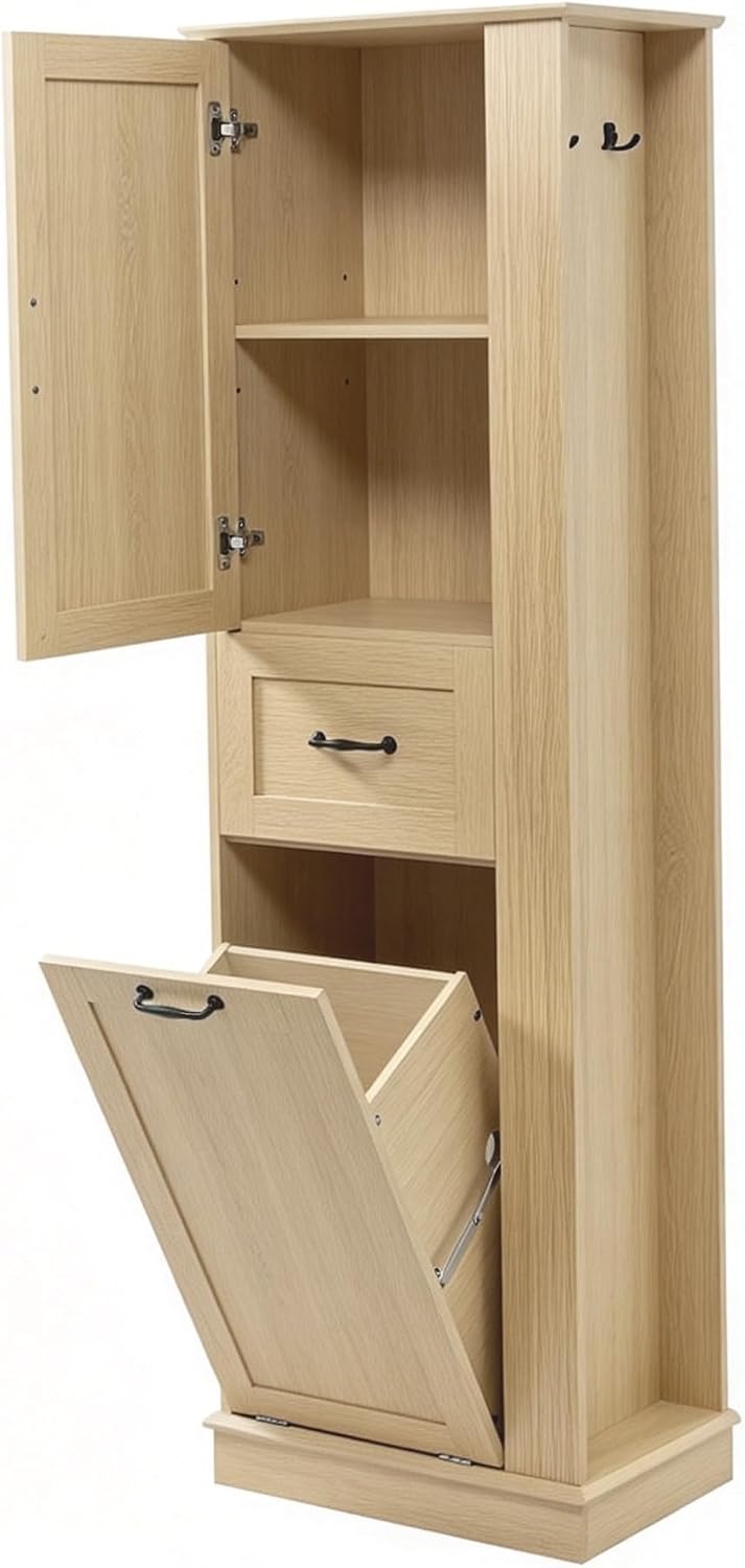Virubi Tall Storage Cabinet, Tall Laundry Cabinet with Tilt-Out Hamper and Dr...