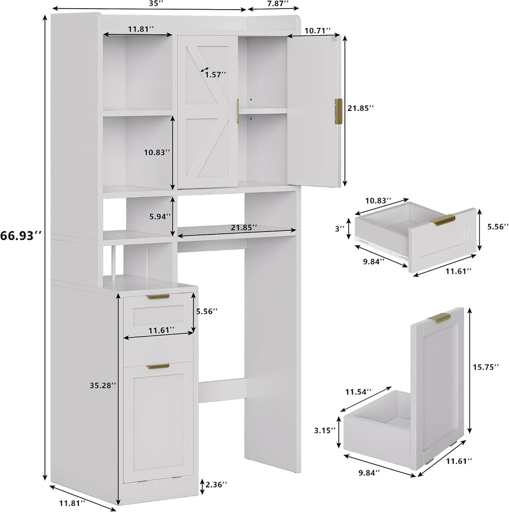 Over the Toilet Storage Cabinet with Hidden Odor-Proof Trash Can&Toilet P...