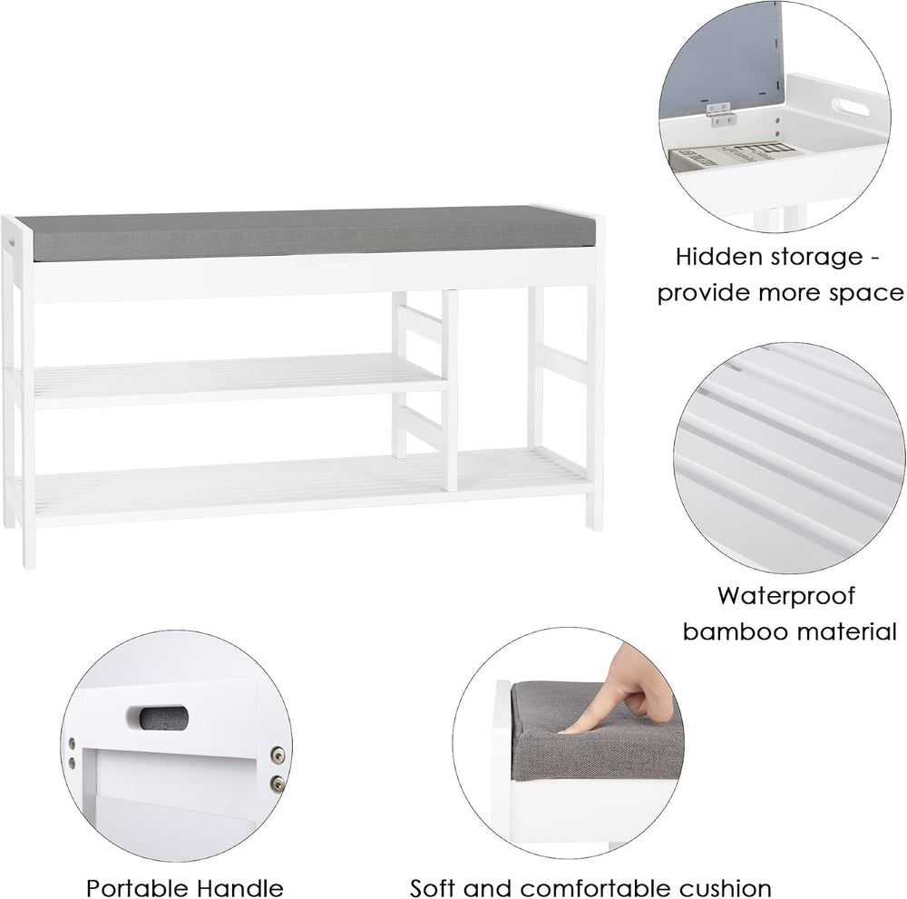 2-Tier Shoe Rack Bench with Flip-Top Storage, 36" Entryway Bench with Seat