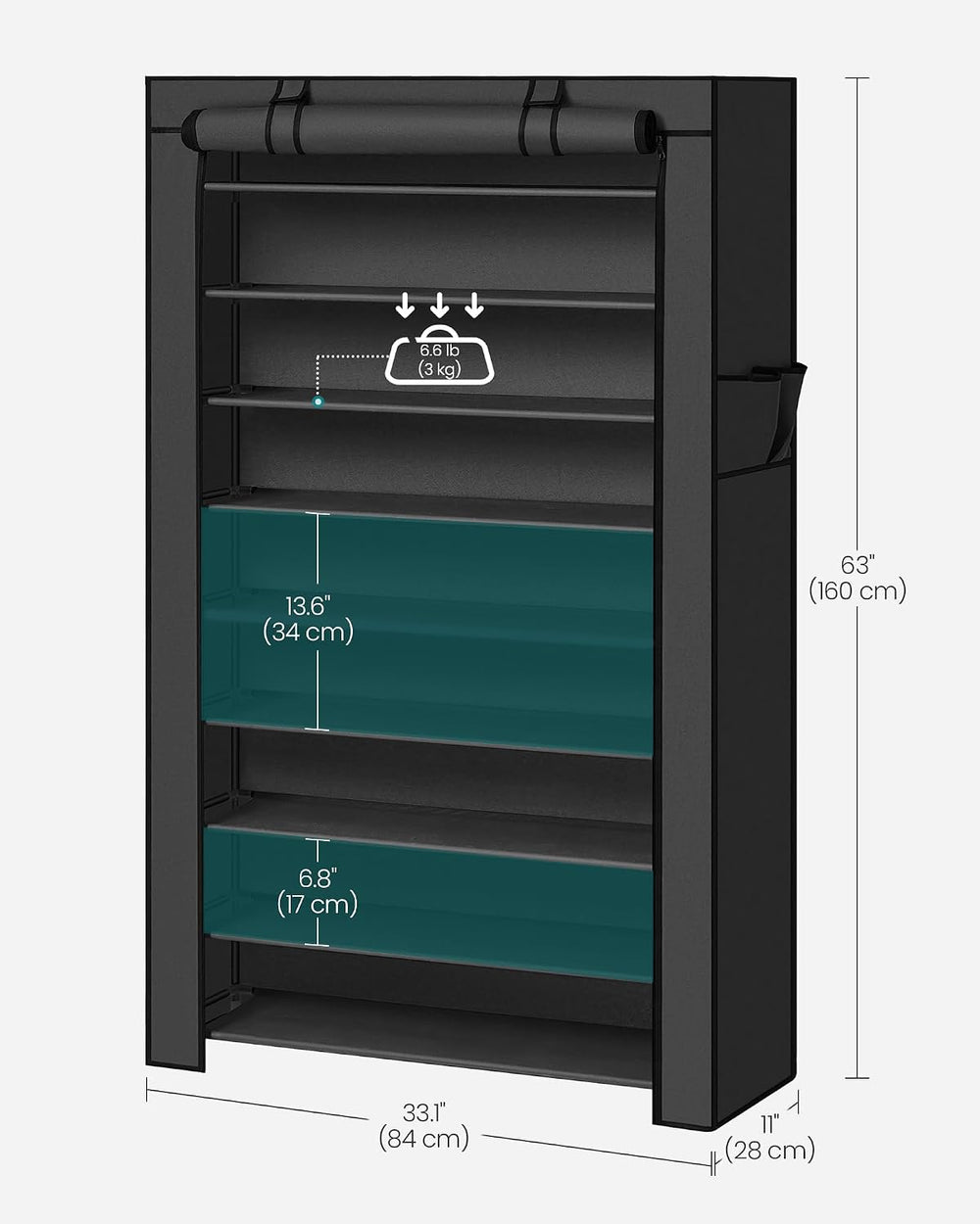 SONGMICS 10-Tier Shoe Rack with Cover, Shoe Storage Cabinet for 40-50 Pairs
