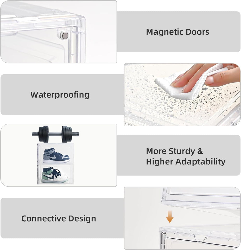 Large Shoe Boxes Clear Plastic Stackable，Drop Front Shoe Box with Clear Door,...