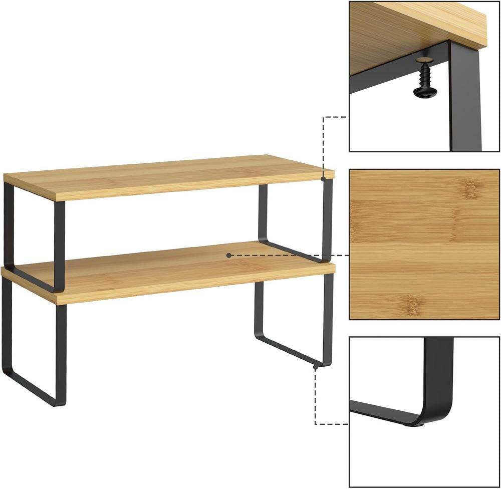 NEX Bamboo Cabinet Organizer Shelf, Kitchen Counter Shelves Set of 4