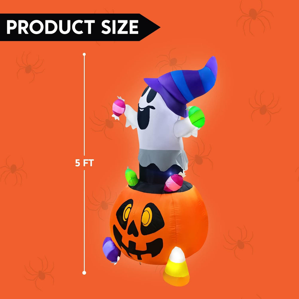 Joiedomi 5 FT Tall Halloween Inflatable Ghost Outdoor Decor, Blow Up Ghost Gr...