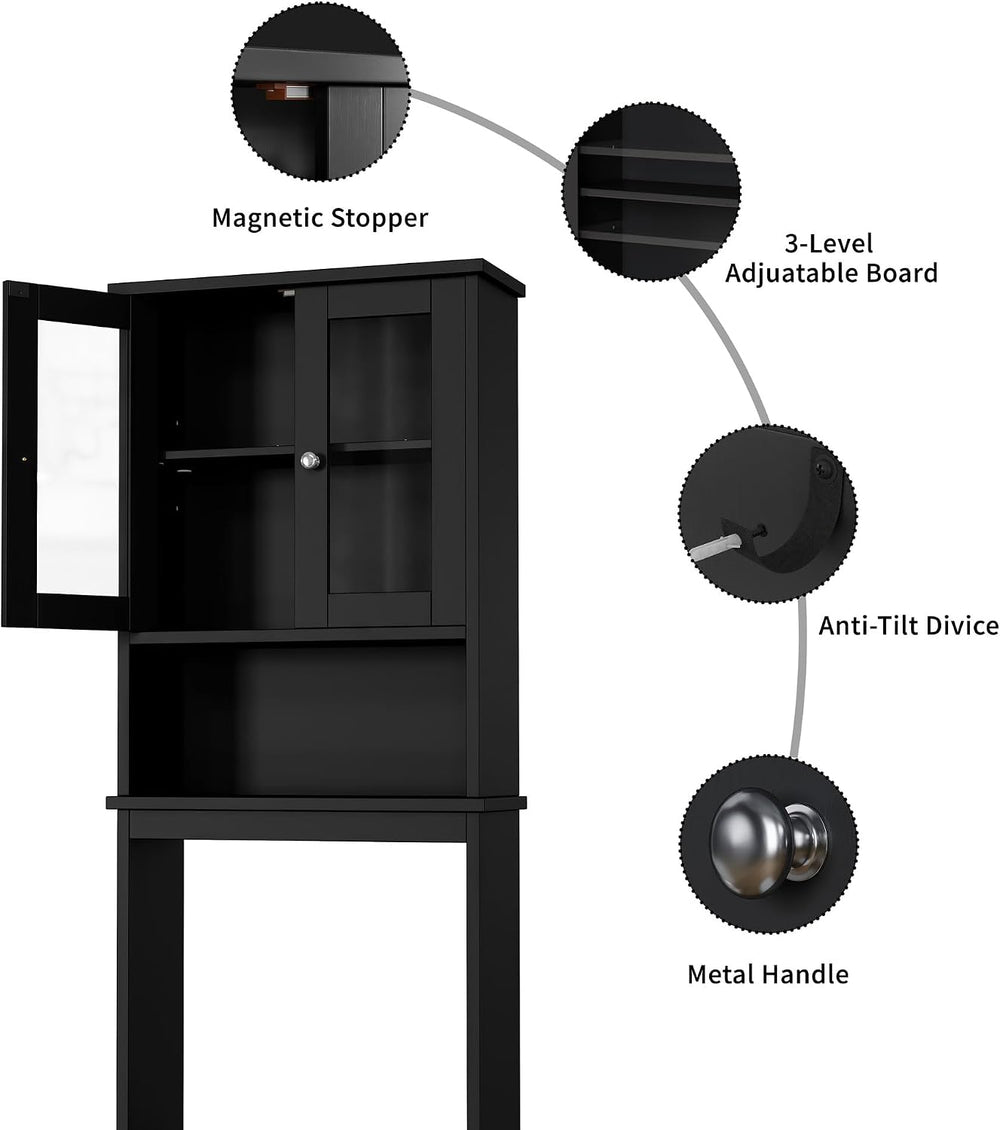 Shintenchi Over the Toilet Storage Cabinet, Bathroom Glass Door Black
