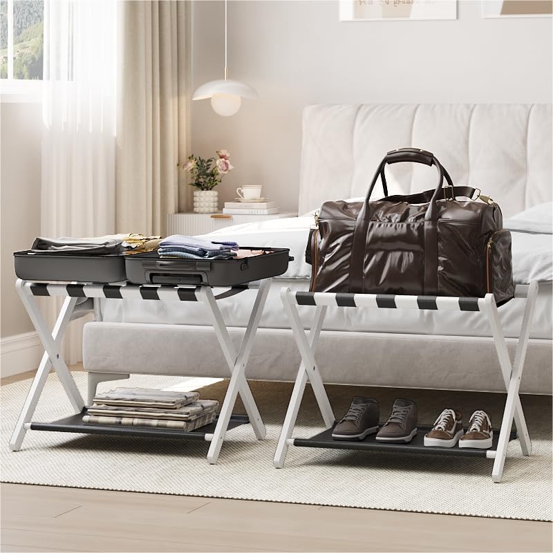Smart FENDEE 2 Pack Luggage Rack, Folding Luggage Rack for Guest Room, White ...