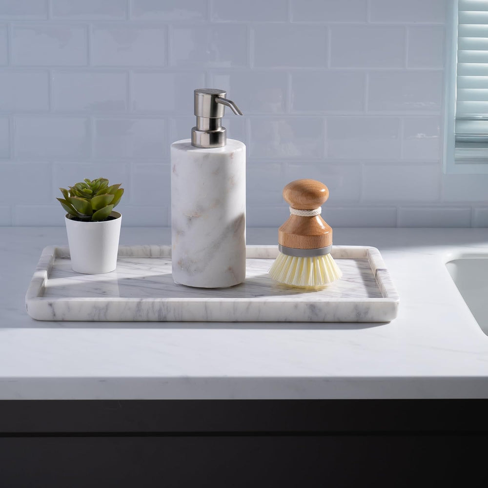 Marble Tray for Bathroom Vanity, White, Large 13 x 7.5 Inch