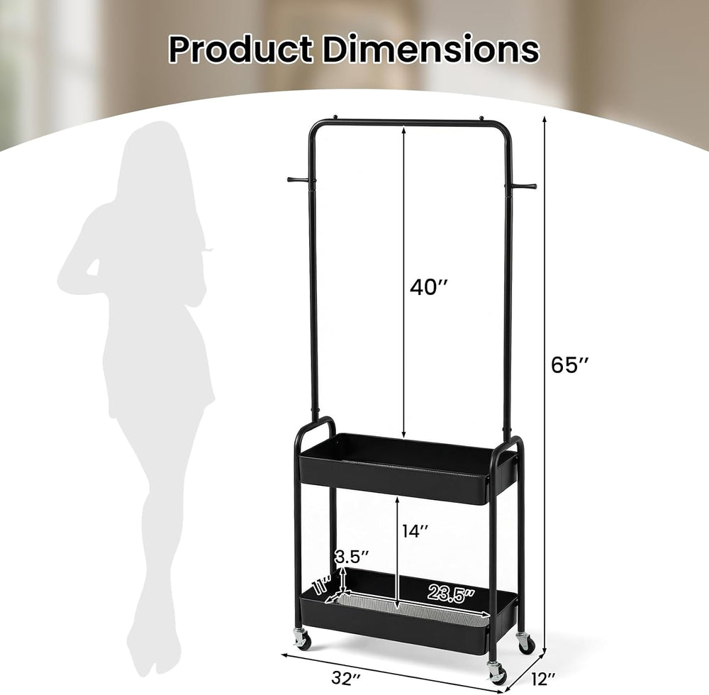 LDAILY Small Rolling Clothes Rack, Heavy Duty Clothing Rack with 2 Baskets, 4...