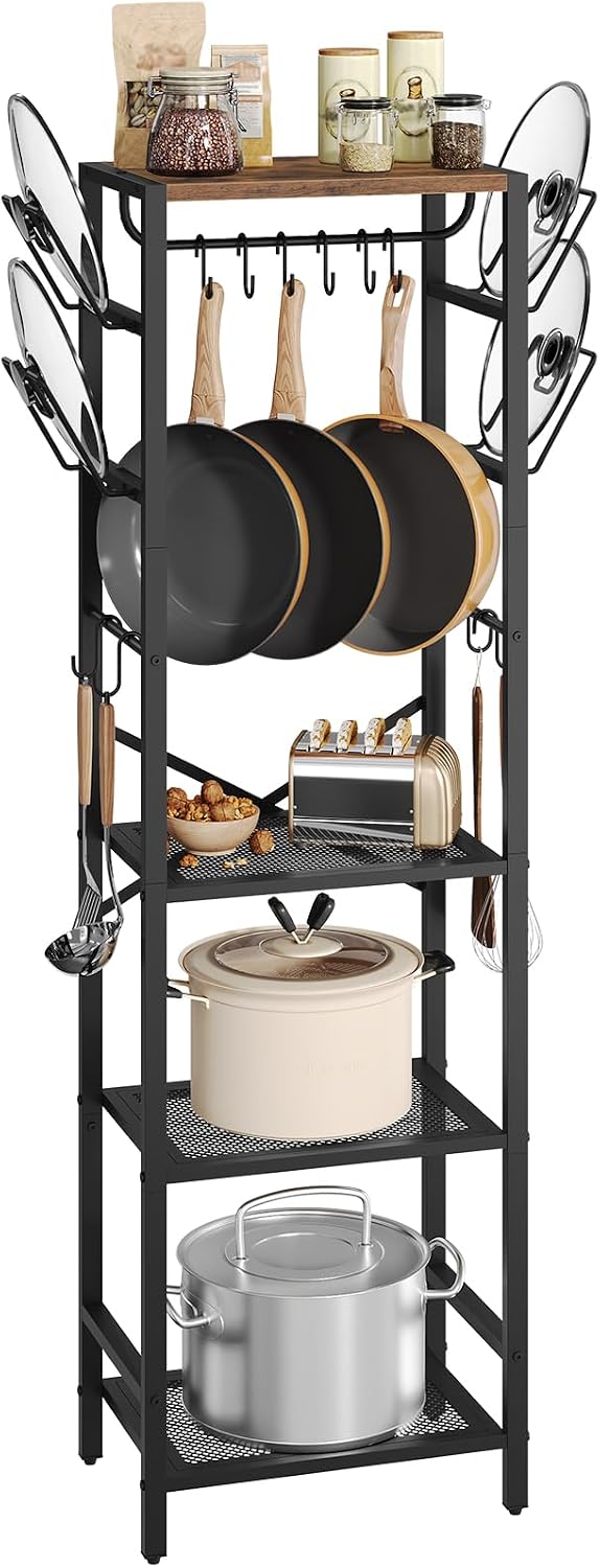 MAHANCRIS 4-Tier Pot Rack, Pots and Pans Organizer for Kitchen Corner, Kitche...