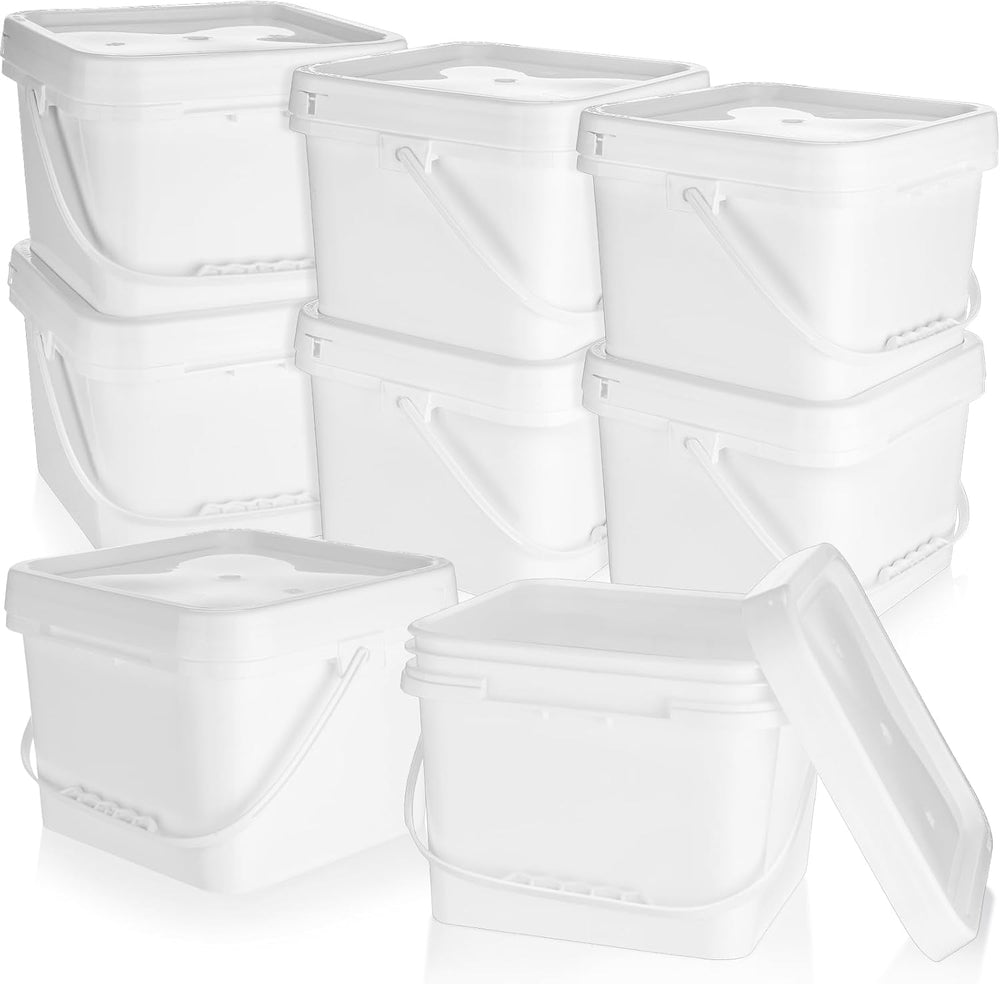Hushee 10 Pcs 2 Gallon Bucket 68 Mil Square Plastic Buckets with Lid and Hand...