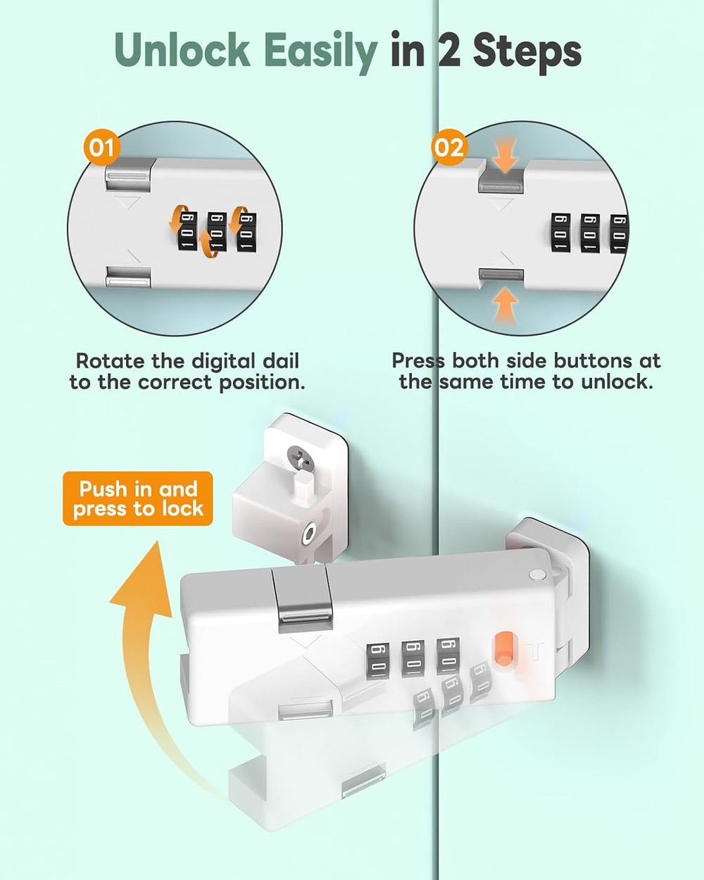 180 Degree Barn Door Combination Lock, Keyless, White-2 Pack