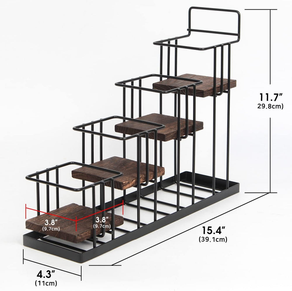 Coffee Syrup Organizer Rack, Rustic Wood and Metal Wire, 4-Tier Display Holde...