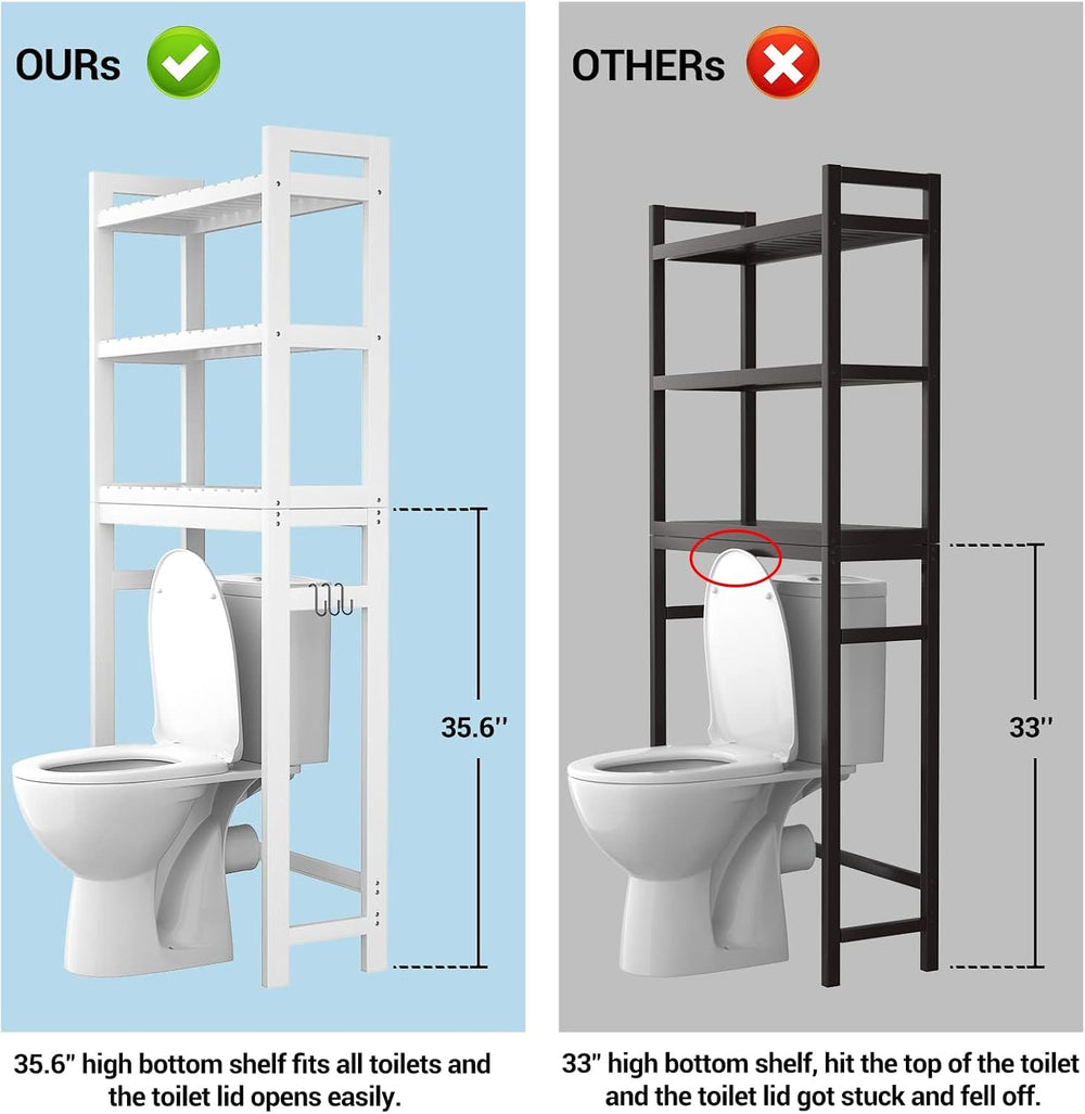 Over The Toilet Storage, 3-Tier Bamboo Bathroom Shelf, White