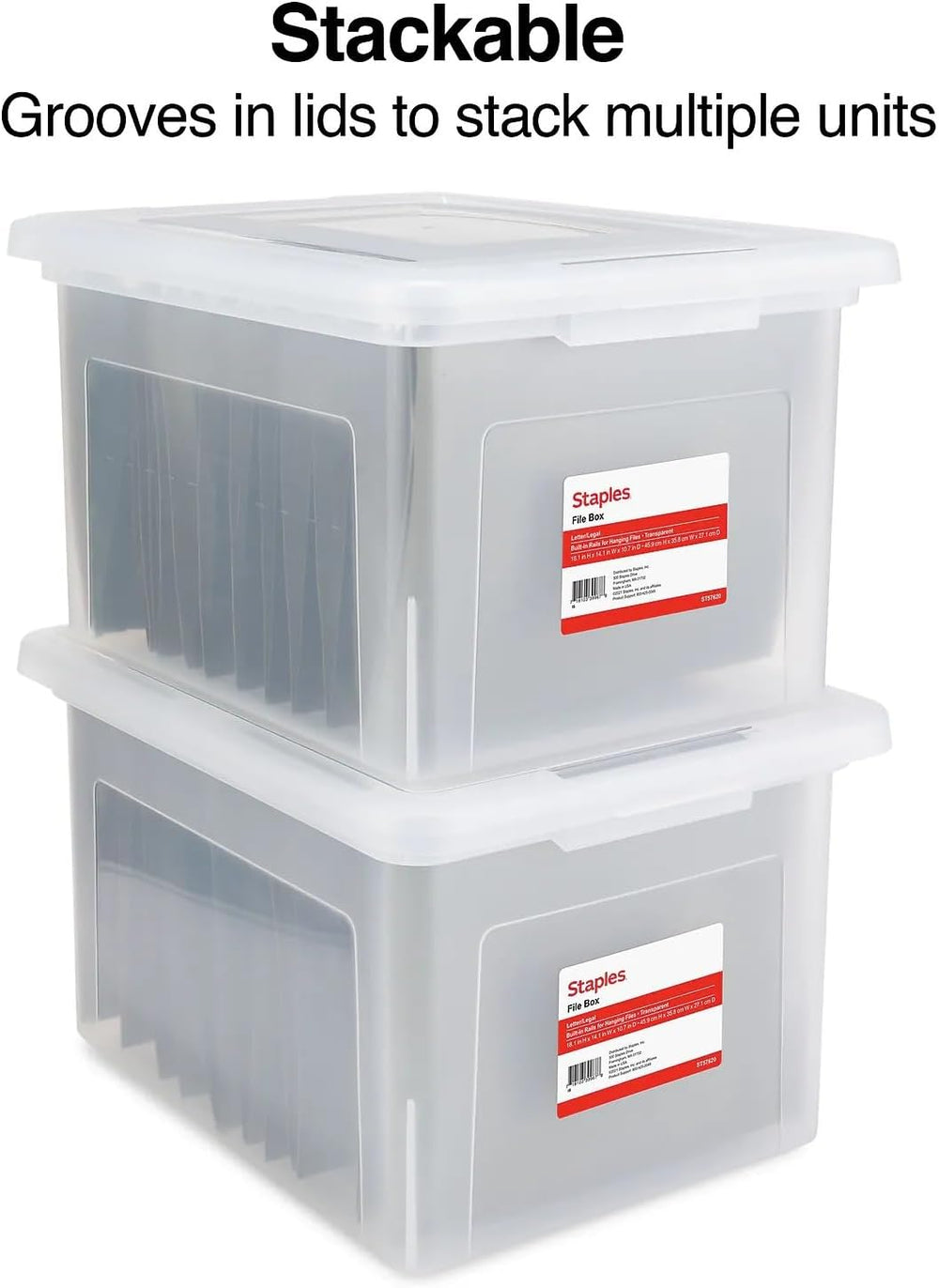 Staples Plastic File Box with Snap Lid, Letter/Legal Size, Clear, 4/Carton