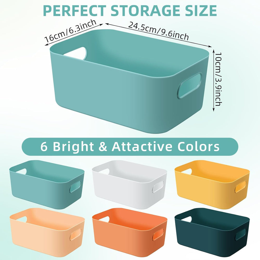 12pcs Small Plastic Storage Bins Basket with Handles, bright