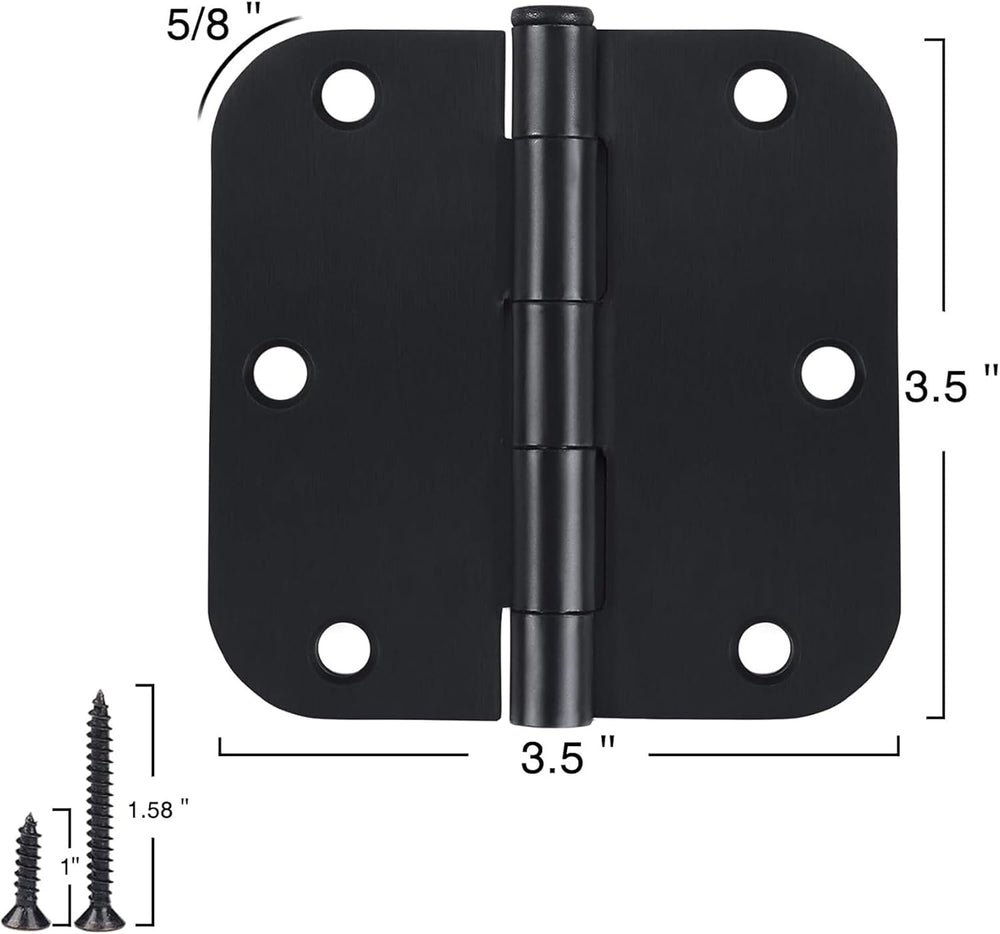 TDCHINGES Rounded Matte Black Door Hinges 3.5 Inch 5/8" Radius Flat 30 Pack