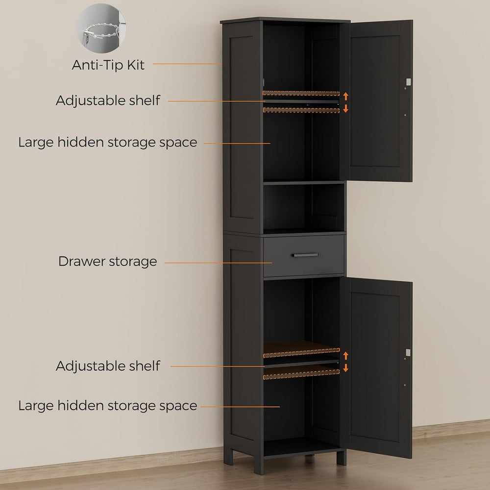 Homhedy 67" H Tall Bathroom Storage Cabinet with Barn Doors and Drawer
