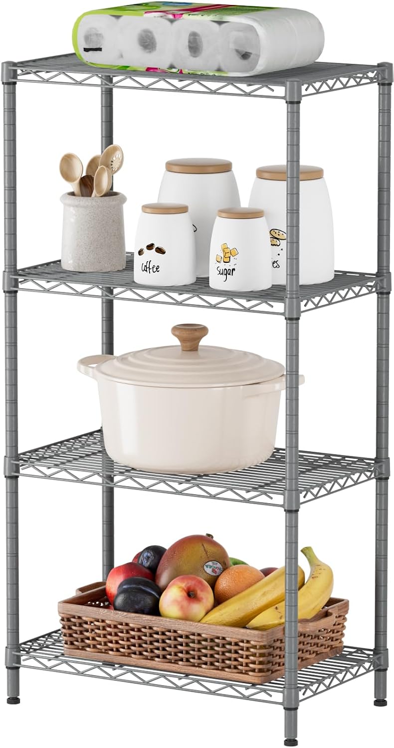 4 Metal Shelves Wire Shelving Storage Shelf Adjustable Unit Pantry