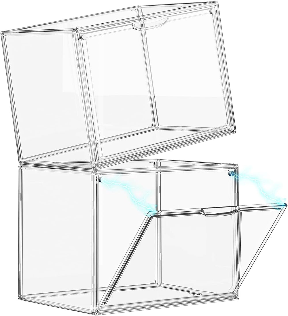 HOYOJA Clear Acrylic Display Case, Large Stackable Storage Bins Magnetic Attr...