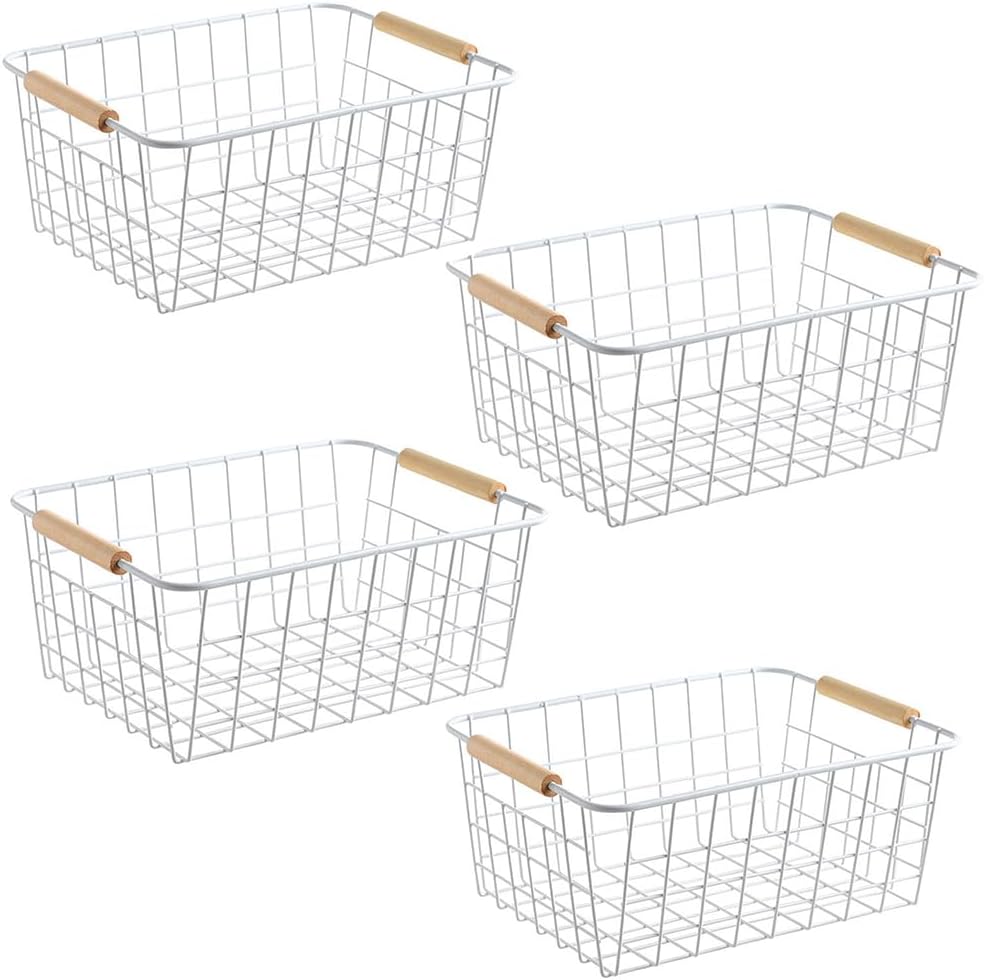 LeleCAT White Wire Baskets for Organizing with Handles，Pantry Organizers and ...