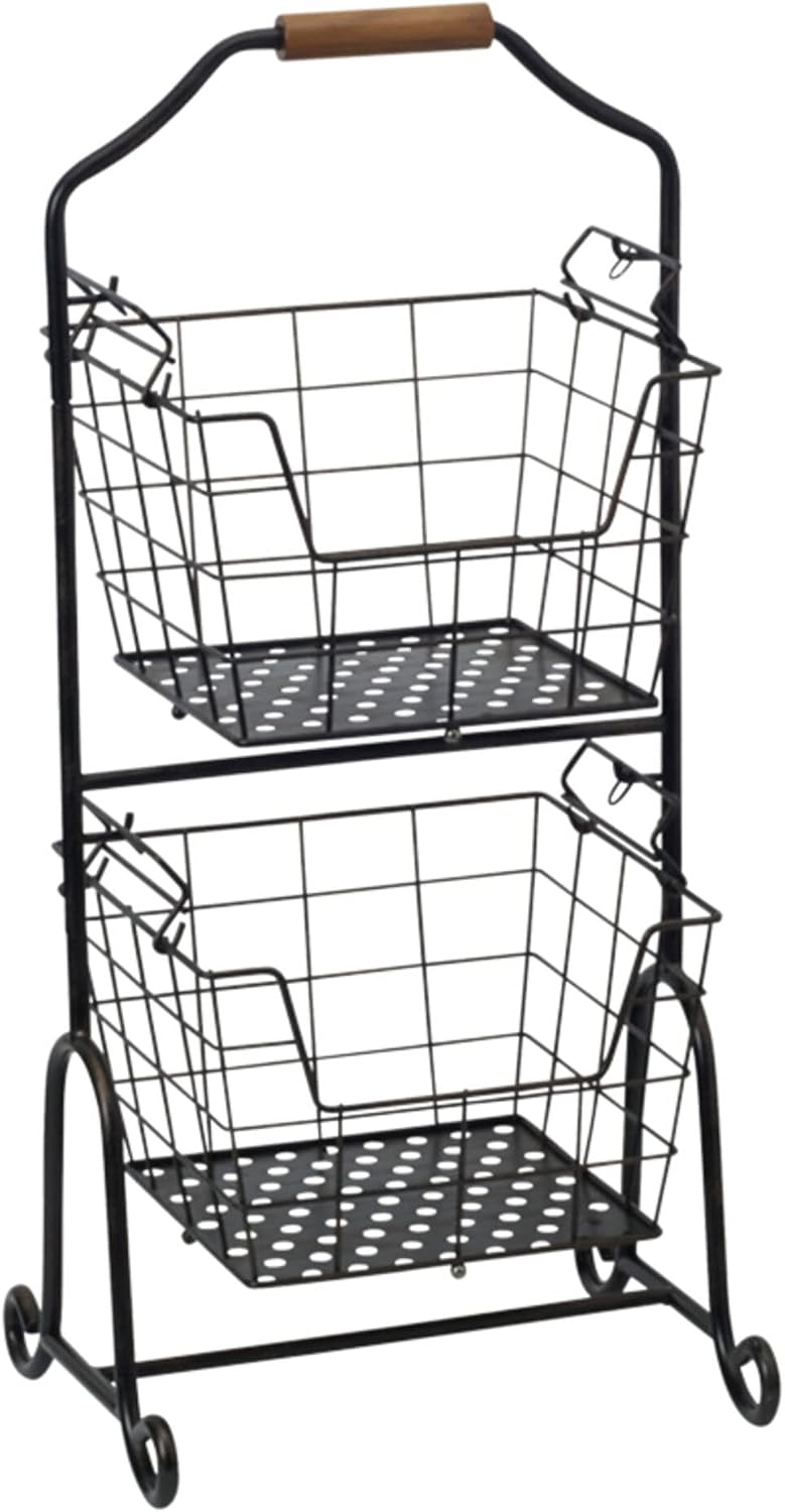 Mikasa Gourmet Basics 4-Tier Market Basket Wire and Acacia Handle Black