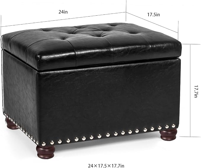 24'' Leather Storage Ottoman Rectangular Foot Rest Stool