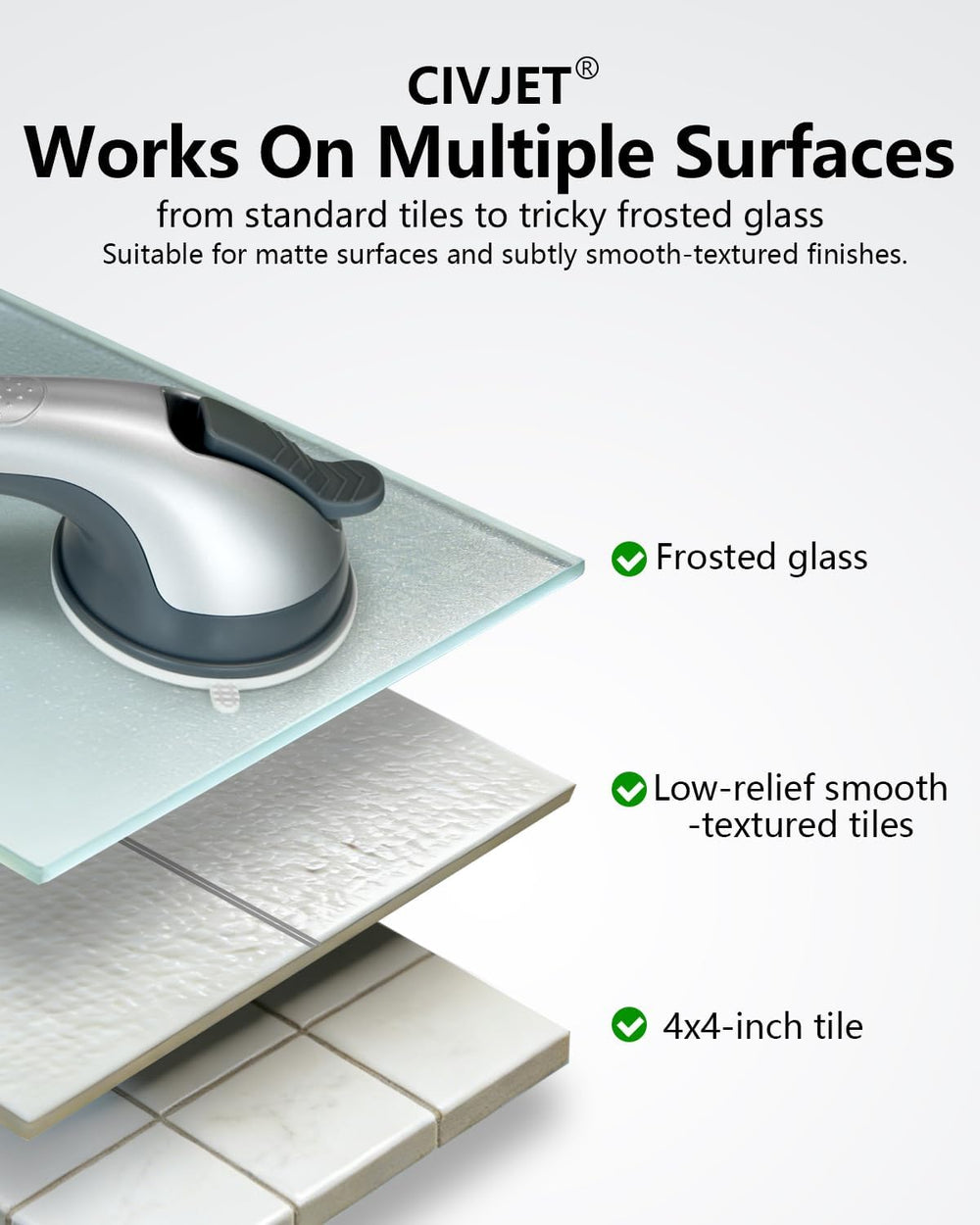2 Pack Suction Cup Shower Grab Bars for Seniors, Handles Bathtub Rails