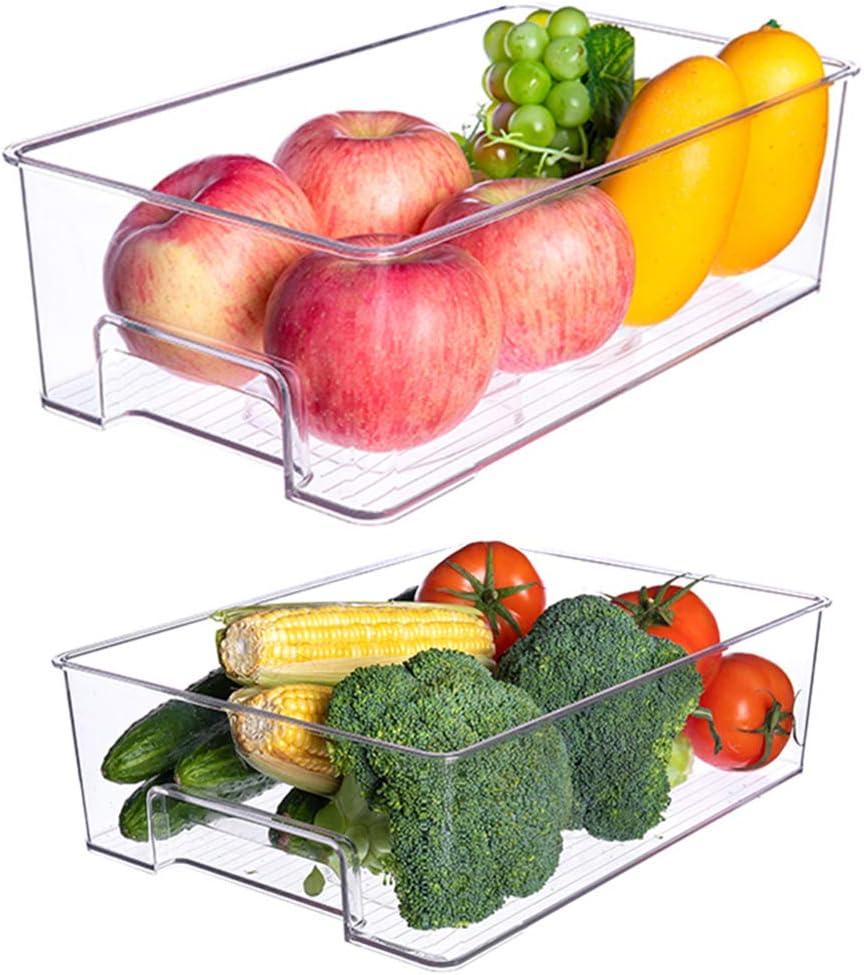 SANNO Vegetable Refrigerator Organizer Food Bins with lids Large Stackable Fr...