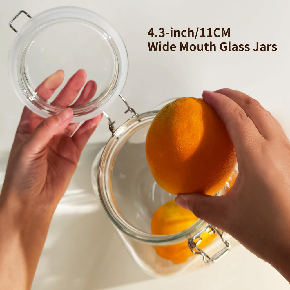 1.1 Gallon Large Glass Food Storage Jars with Airtight Lids,Set of 2 Square W...