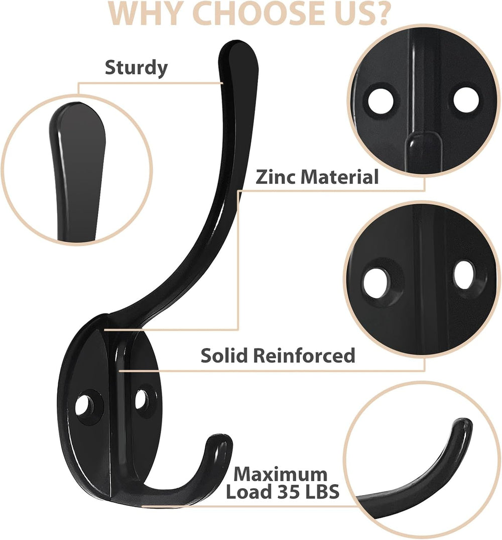 Homanu 34 Pack Coat Hooks Wall Mounted with 68 Screws, Heavy Duty Black Towel...