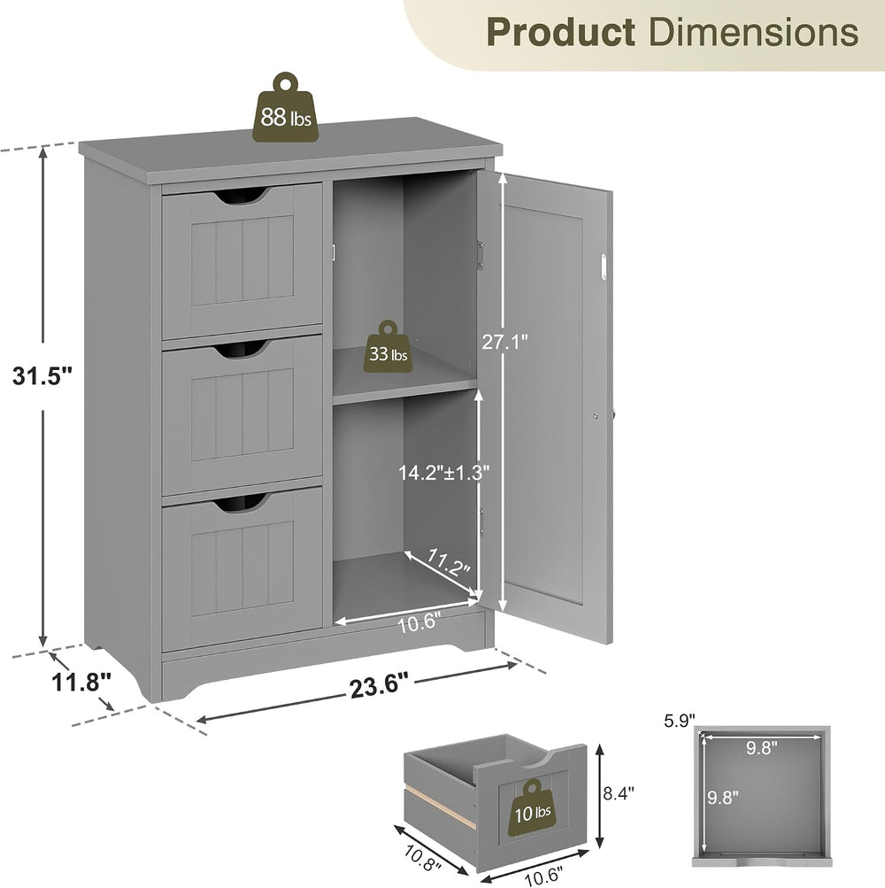SUPER DEAL Bathroom Storage Cabinet with 3 Drawers and 1 Door, Entryway Home ...