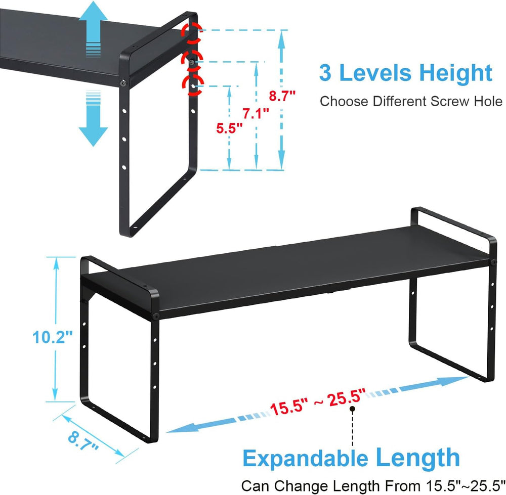 15.5 to 25.5 Inch Expandable Kitchen Cabinet Organizer Shelf, 2 Pack 30 LBS H...
