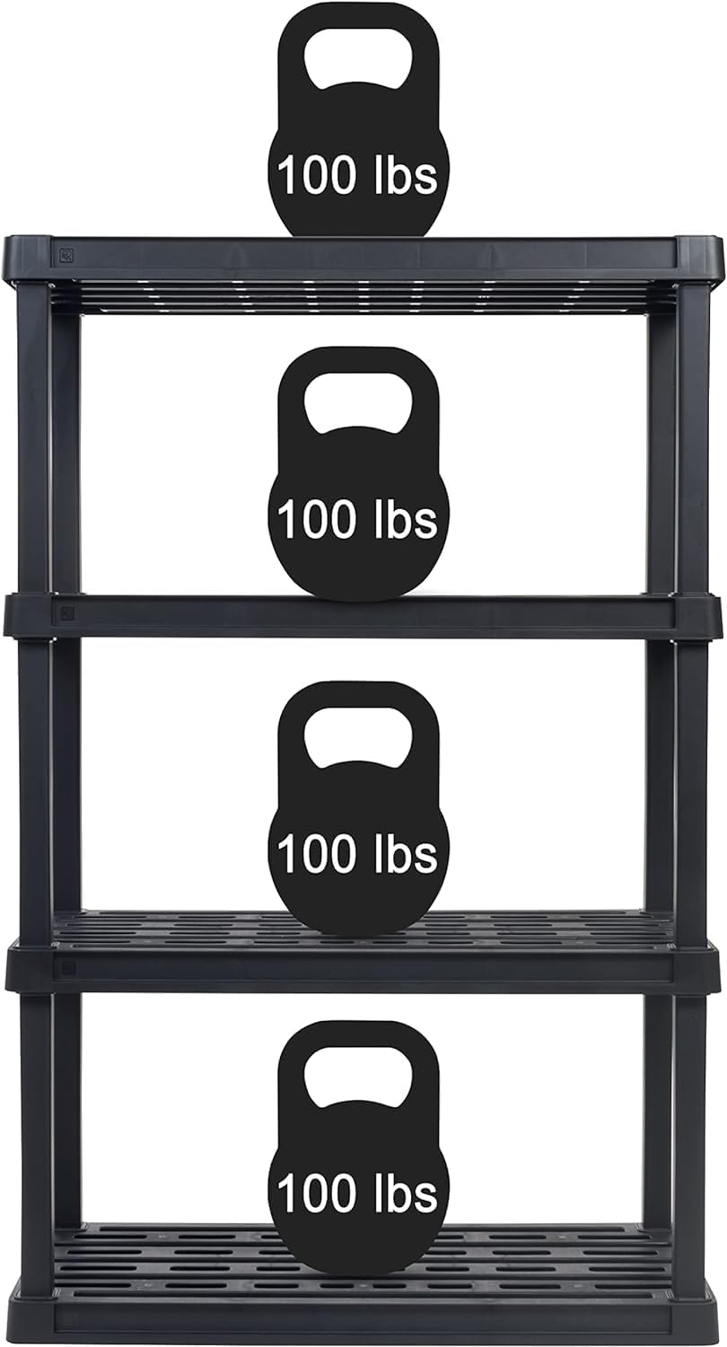IRIS USA 4-Tier Heavy Duty Plastic Shelving Unit and Heavy Duty Storage Tote ...