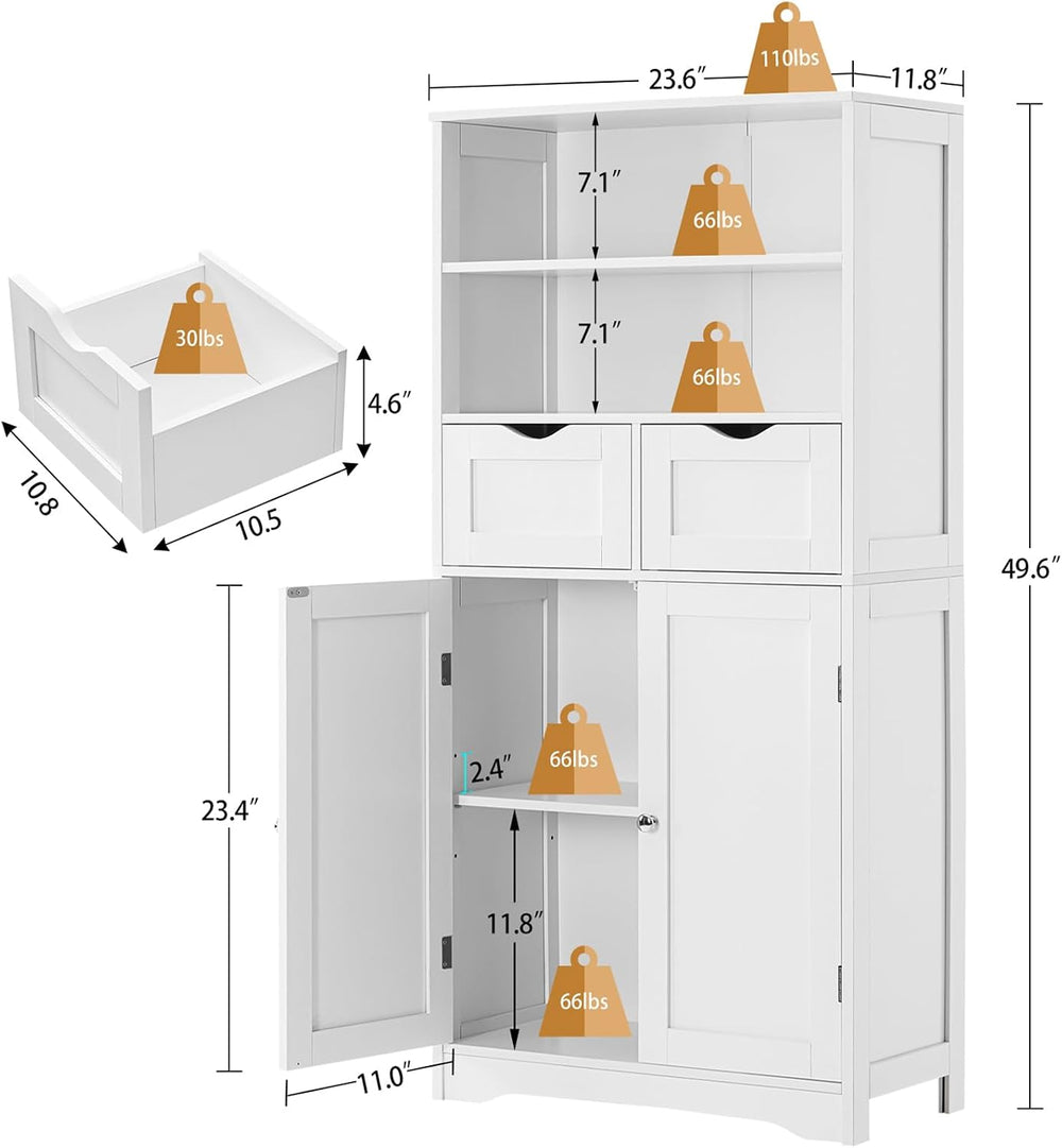 Iwell Tall Bathroom Cabinet, Storage Cabinet with Adjustable Shelves, Bathroo...