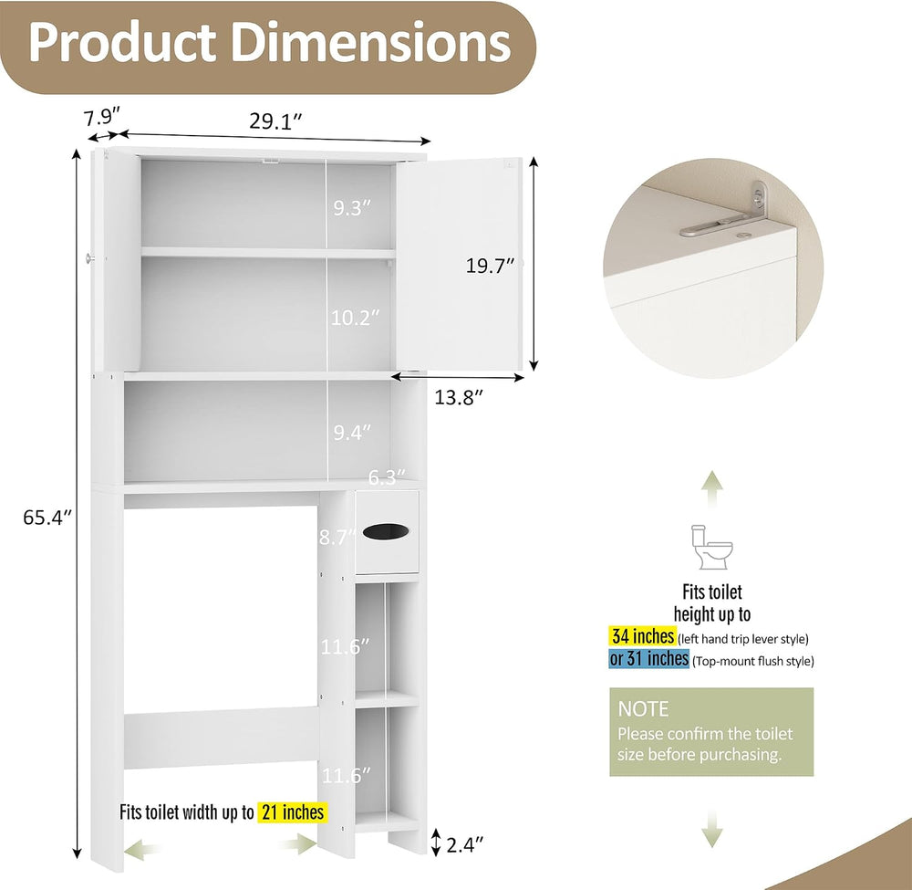 Bathroom Storage Cabinet Over Toilet with Toilet Paper Holder Stand, Freestan...
