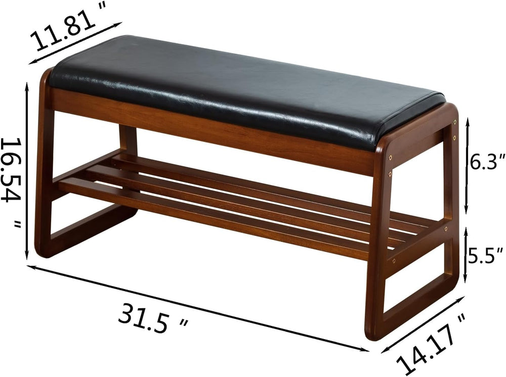 SOBIBO Solid Wood Shoe Rack Bench with Flip-Top Storage, Black, 31.5"